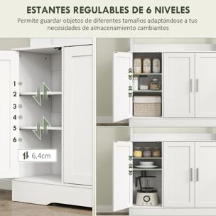 Alacena de Cocina, Mueble Auxiliar de Cocina con 2 Puertas de Vidrio, Encimera Amplia para Microondas, Compartimentos Abiertos, Estantes Ajustables, 108x35x180 cm, Blanco