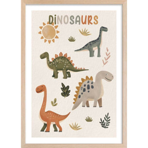 Affiche enfant les grands dinos  Affiche + cadre en bois - Chêne