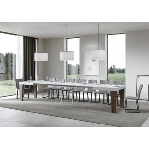 Mesa extensible 90x130/390 cm Spimbo Mix tapa Fresno Blanco patas Nogal