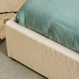 Lit coffre avec sommier à lattes blanc finition bouclette DEVON