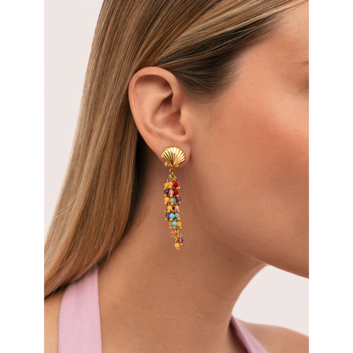 Pendientes Long Coral Acero Baño Oro