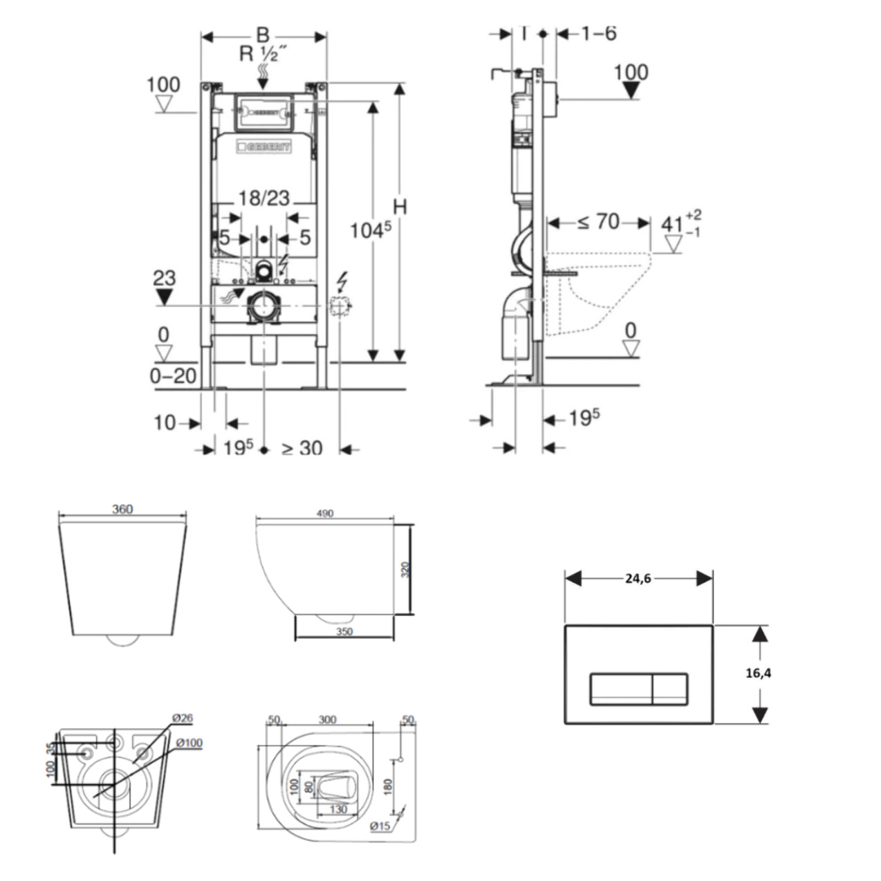 Duofix pack WC bâti-support autoportant + WC suspendu sans bride Ceramia PixL avec abattant SoftClose + plaque (GEBCEPXBMT06-FR)