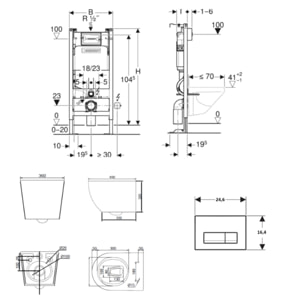 Duofix pack WC bâti-support autoportant + WC suspendu sans bride Ceramia PixL avec abattant SoftClose + plaque (GEBCEPXBMT06-FR)