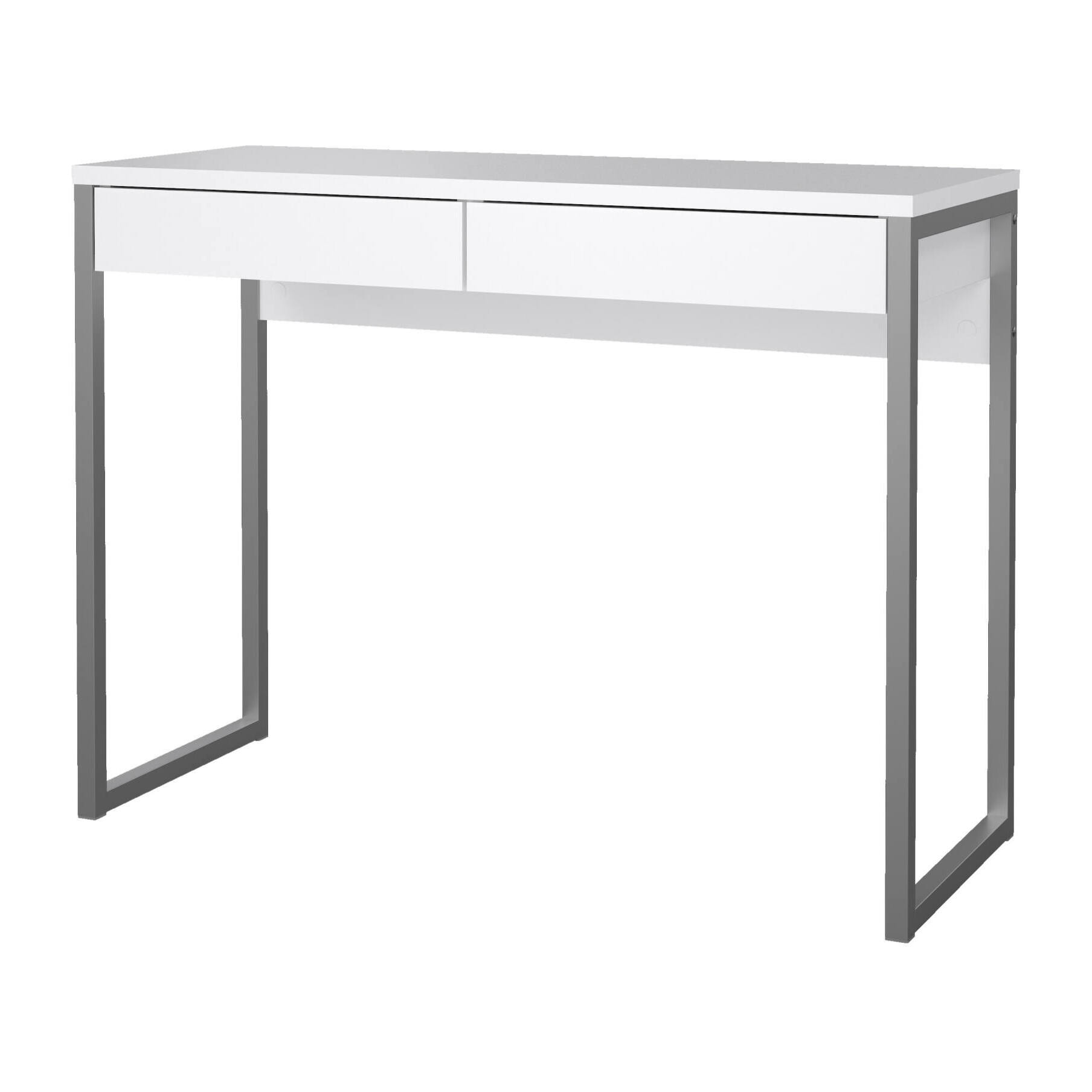 Scrivania Anavi, Scrittoio multiuso, Tavolo per ufficio porta PC, Piano di lavoro, 101x40 h77 cm, Bianco lucido