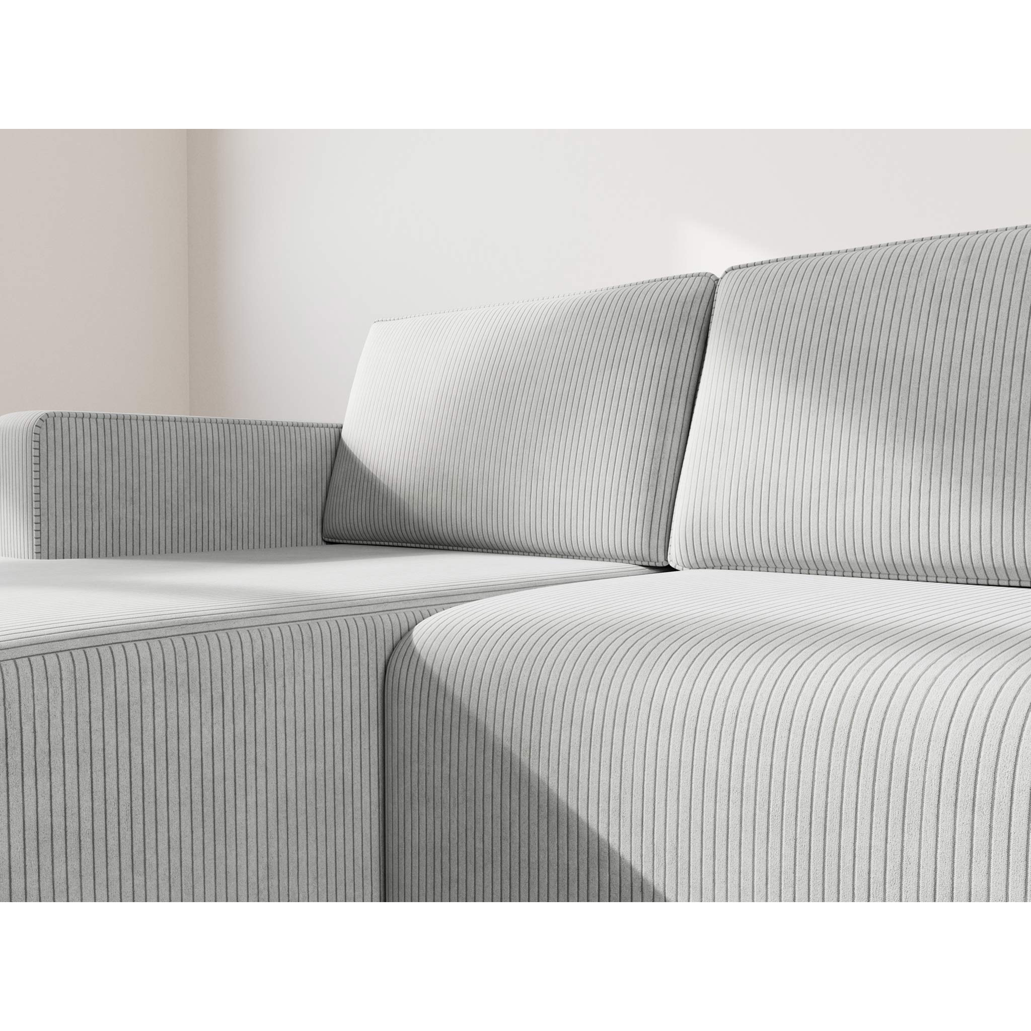 Topaze - canapé d'angle gauche 4 places convertible avec coffre en velours côtelé - Gris clair