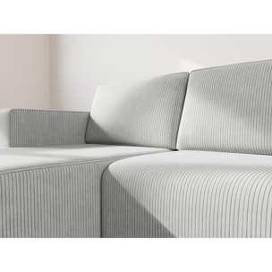 Topaze - canapé d'angle gauche 4 places convertible avec coffre en velours côtelé - Gris clair