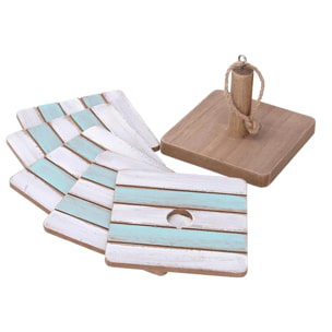 Sottobicchiere in legno mare 6 pezzi quadro cm10x10h8