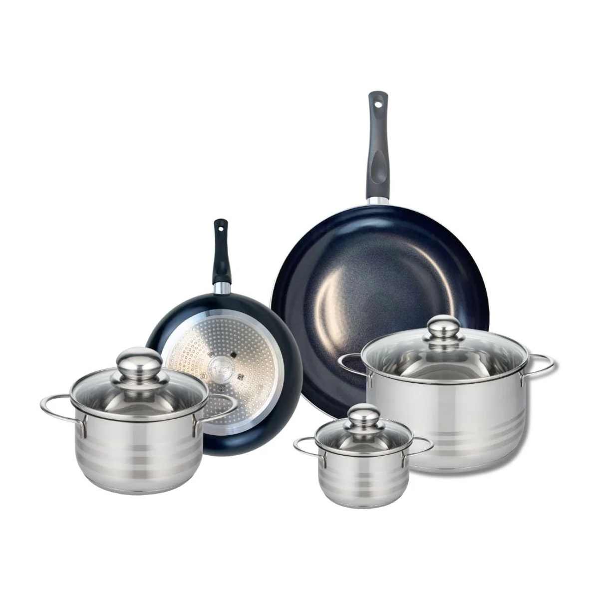 Ensemble de 2 Poêles de cuisson 20 et 28 cm et 3 faitouts 12, 16 et 20 cm Elo Prima Brillant