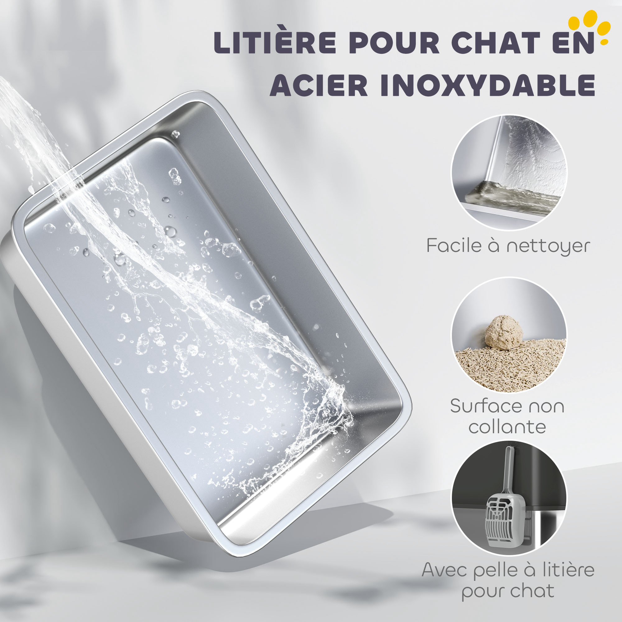 Maison de toilette XL 65L design - bac à litière grande taille 60 x 40 x 38 cm - acier inox ABS noir