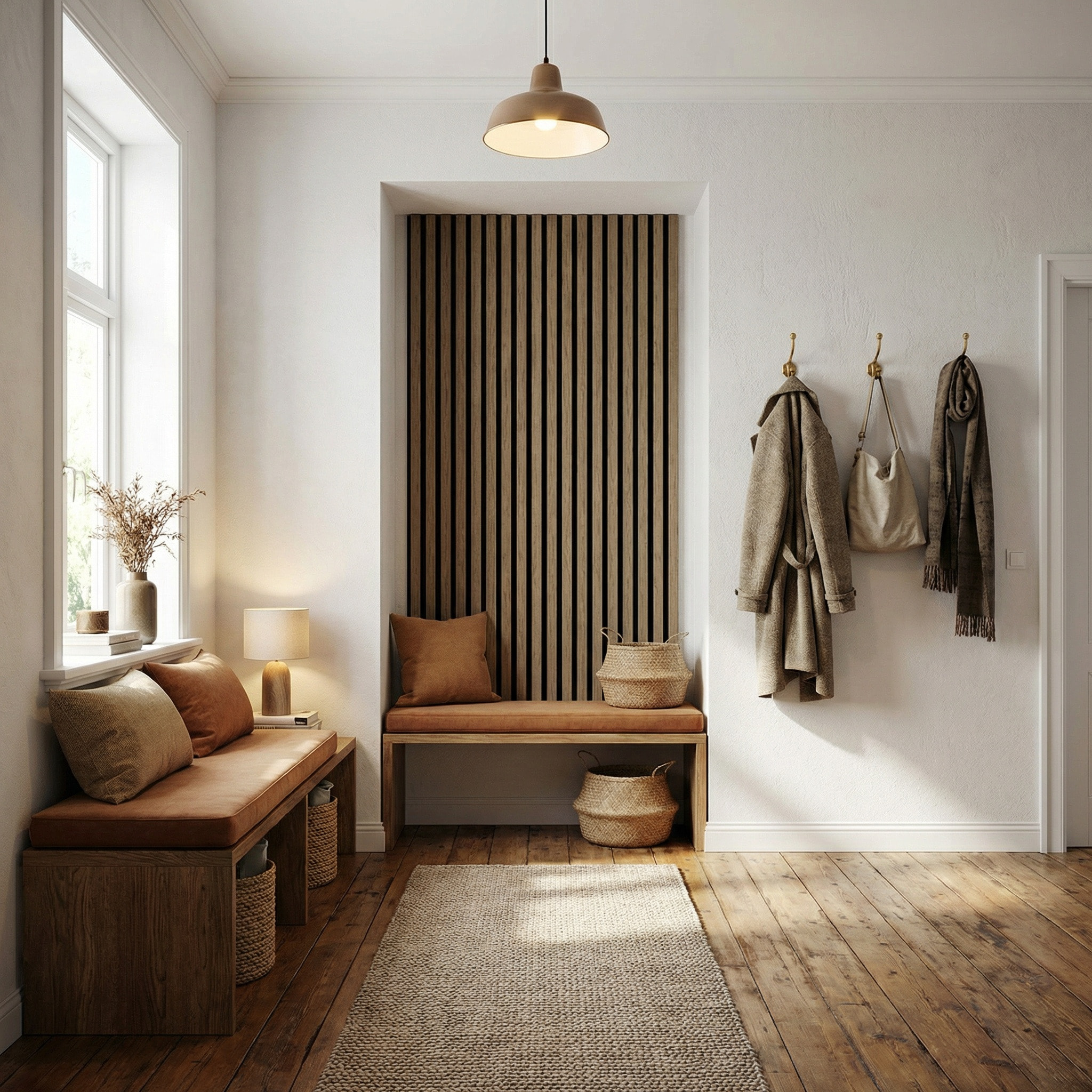 Panneau acoustique mural d'intérieur 60x120 cm en MDF sur feutre polyester, décor noyer, 0,72 m2 (SATAKUPANWAT612)