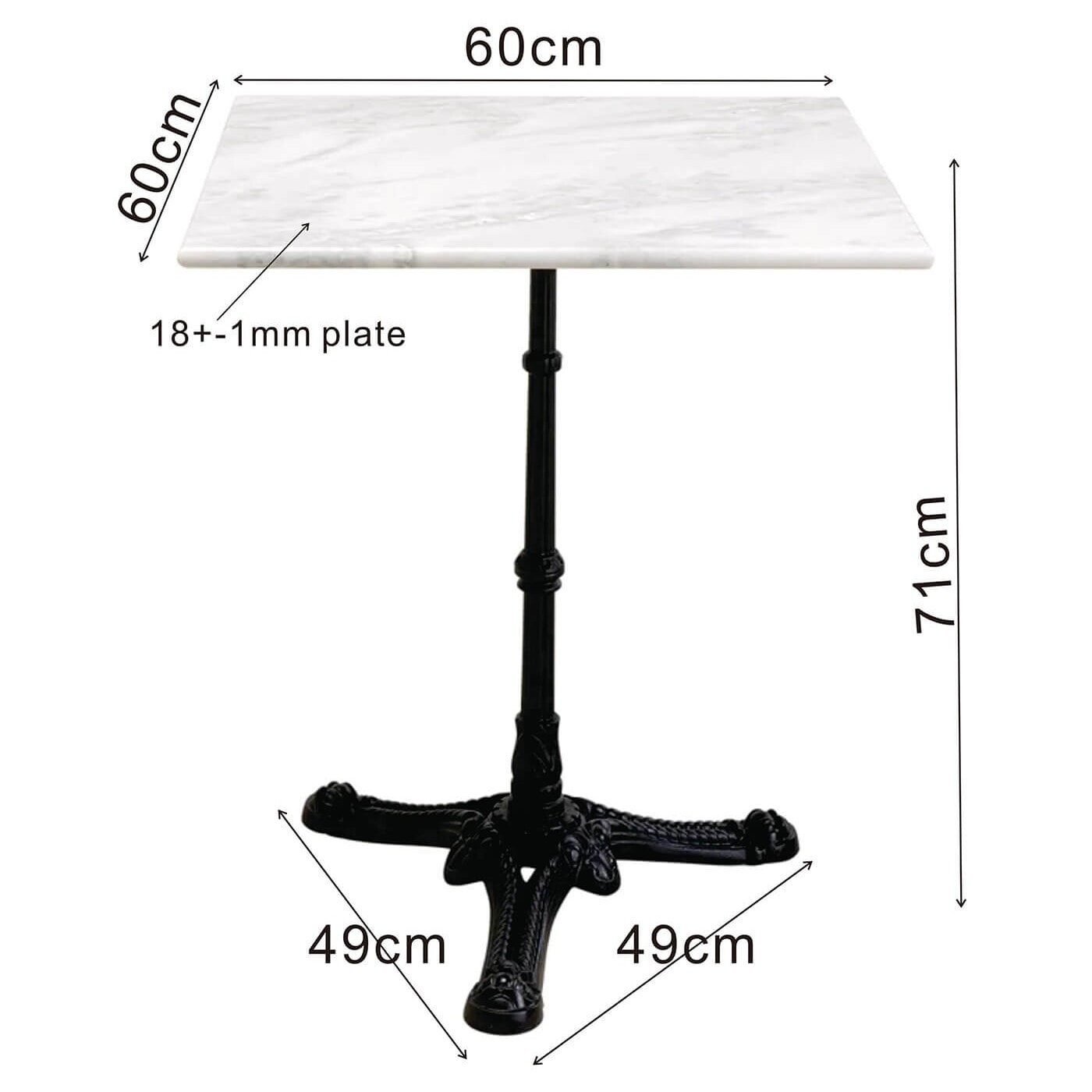 Table Bistrot carrée 60x60cm marbre blanc Kare Design