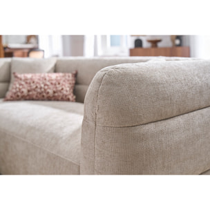 Canapé 3 places et repose pieds en tissu effet velours texturé beige JOYA