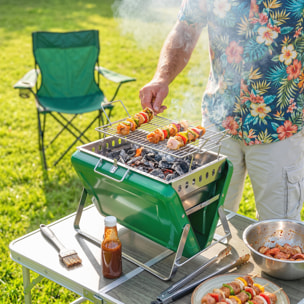Mini barbecue à charbon portable pliable valise vert