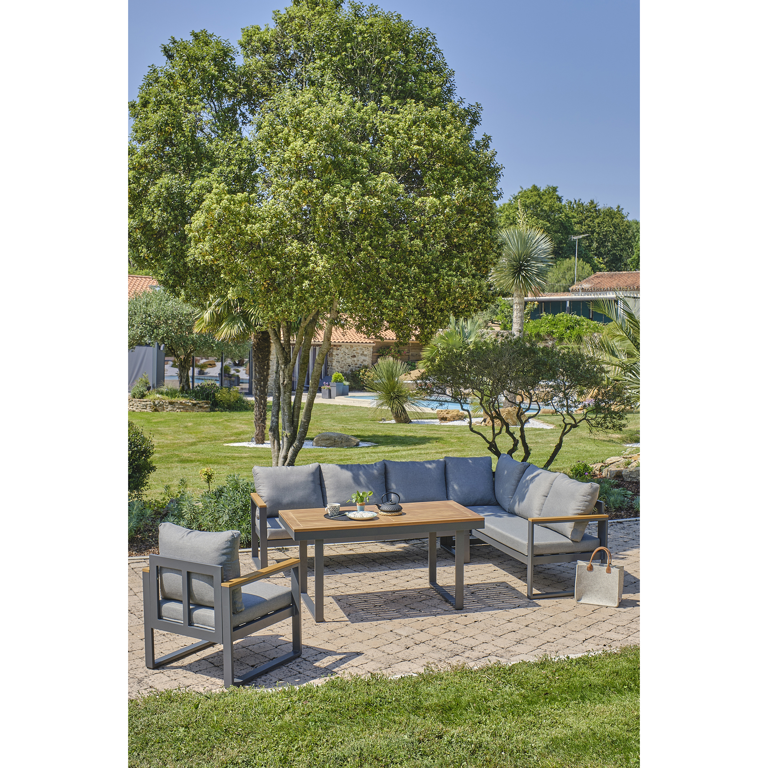 YONAHA - Ensemble repas de jardin 7 places en aluminium gris anthracite