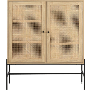 Buffet haut 2 portes en cannage et effet chêne - IRIS