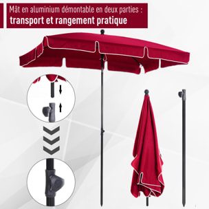 Parasol rectangulaire inclinable alu acier polyester haute densité diamètre 2 m rouge