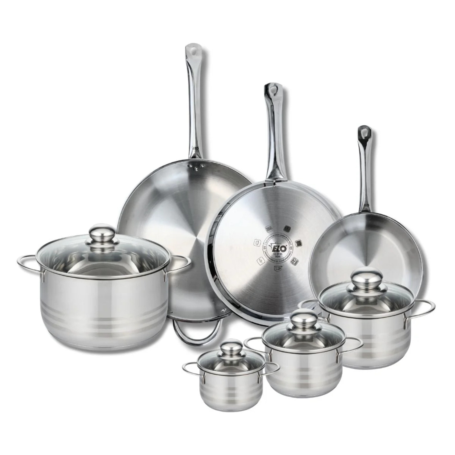 Ensemble de 3 Poêles de cuisson 24, 28 et 32 cm et 4 faitouts 12, 14, 16 et 24 cm Elo Profi Brillant
