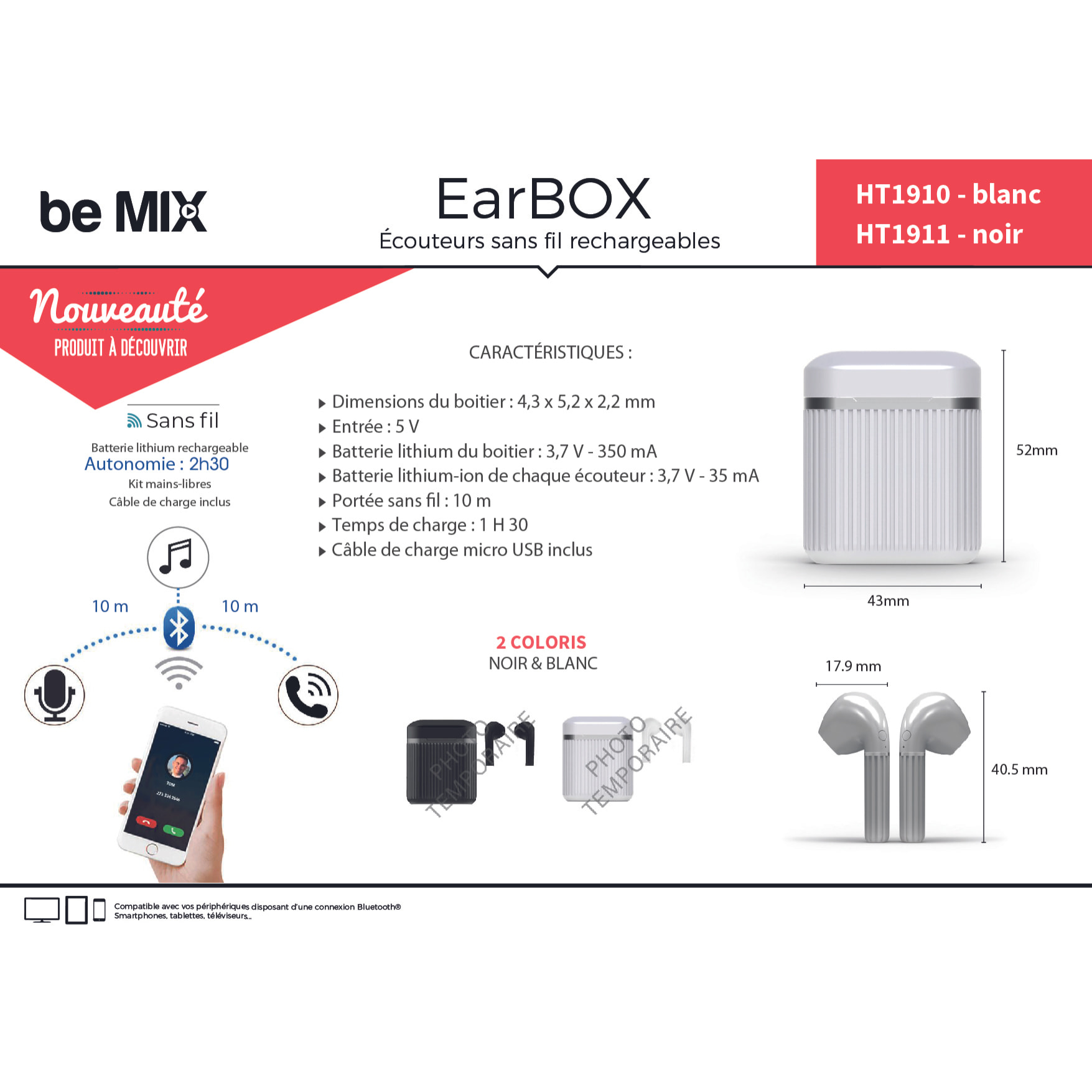 Ecouteurs Earbox Classique Sans Fil Blanc