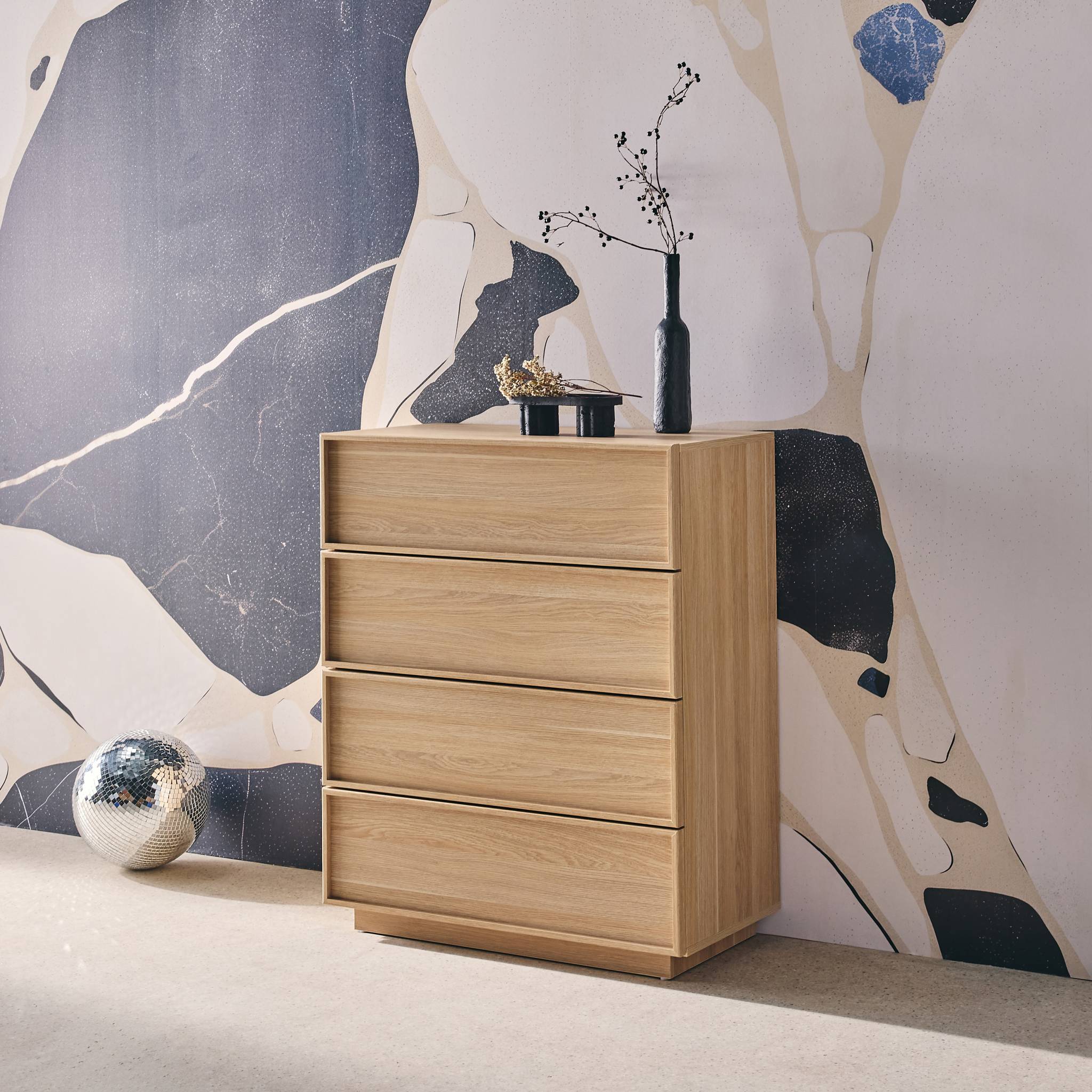 Commode de rangement décor bois 4 tiroirs KUBA