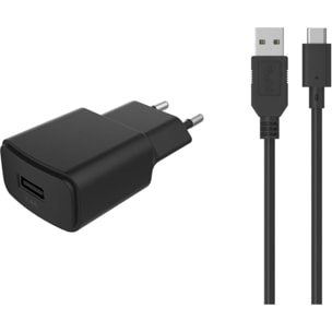 Chargeur secteur ESSENTIELB USB 2.4A + Cable USB C noir