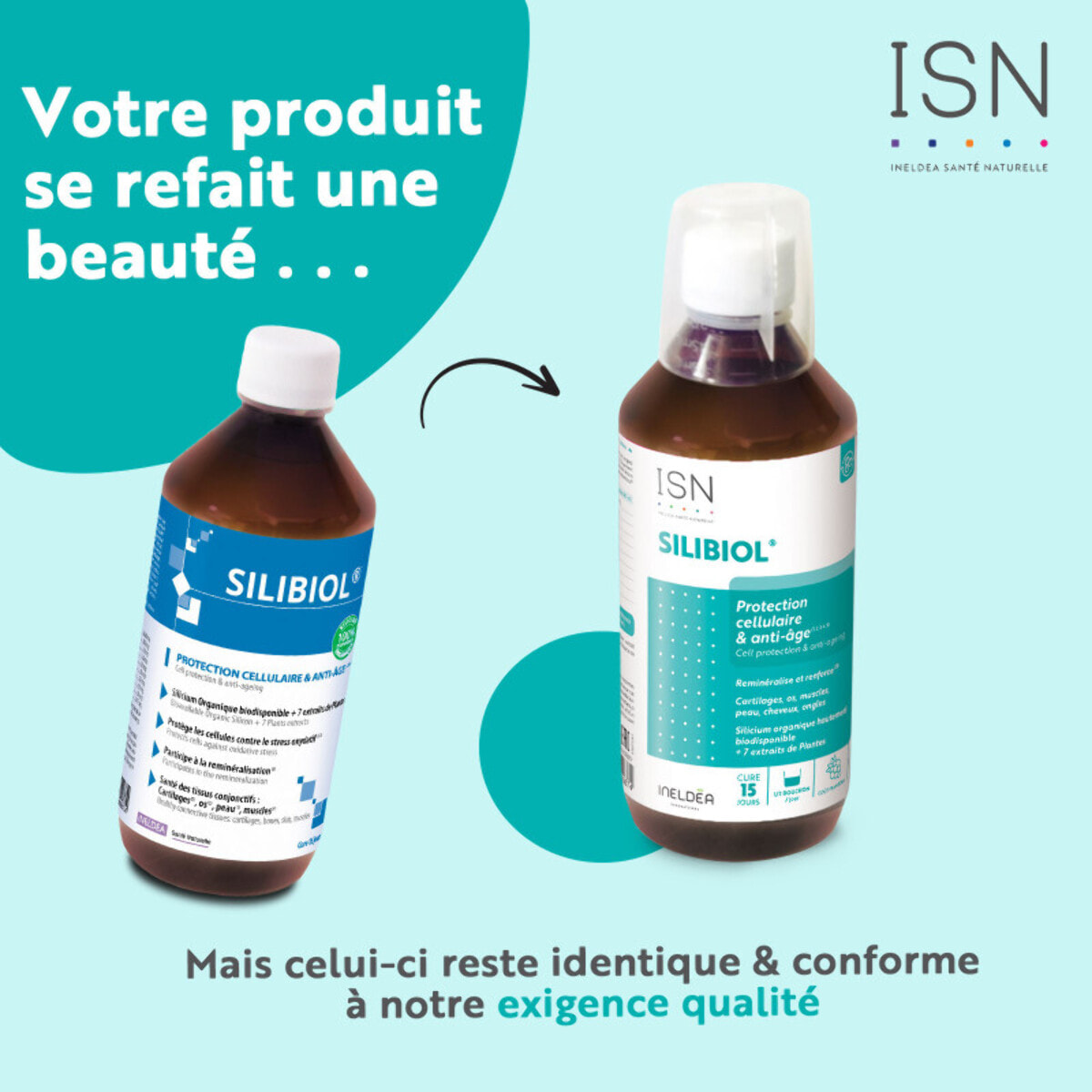 ISN - Silibiol Buvable - Complément alimentaire à base de Silicium organique et plantes - Protection cellulaire & anti-âge - Flacon 500 ml - Goût Framboise - Lot de 2 produits