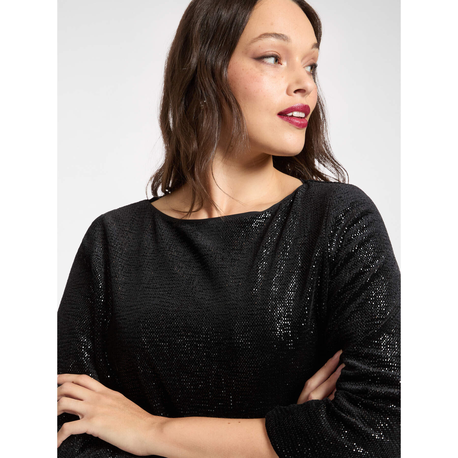 Elena Mirò - blusa de chenilla laminada - Negro