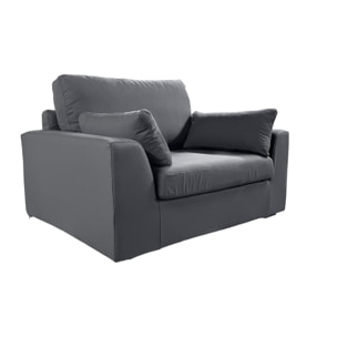 Fauteuil XL TRESSIN 145 cm fixe tissu coton Anthracite - 100% déhoussable - Fab. France