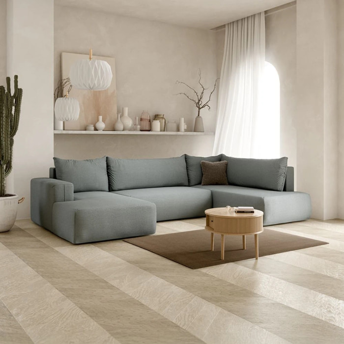 NALA - Canapé panoramique droit 5 places en tissu gris clair