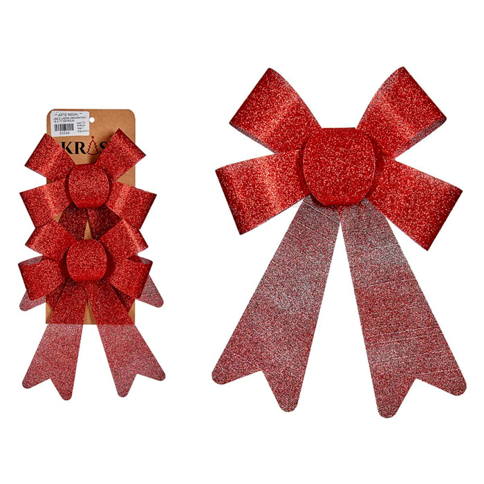 Set de 2 lazos decorativos color rojo. Tamaño 15x17cm.