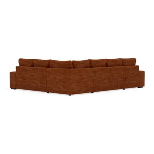 Lorie - Canapé panoramique d'angle droit 7 places convertible en velours côtelé grosse côte avec coffre - Terracotta