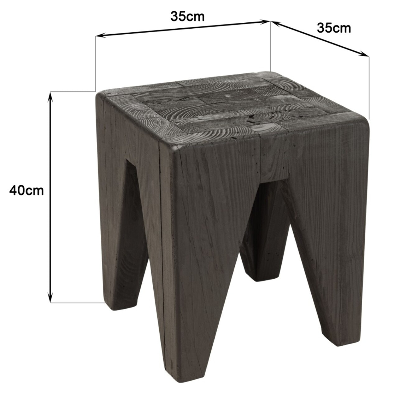 DANDY - Tabouret carré noir 35x35cm bois Pin recyclé