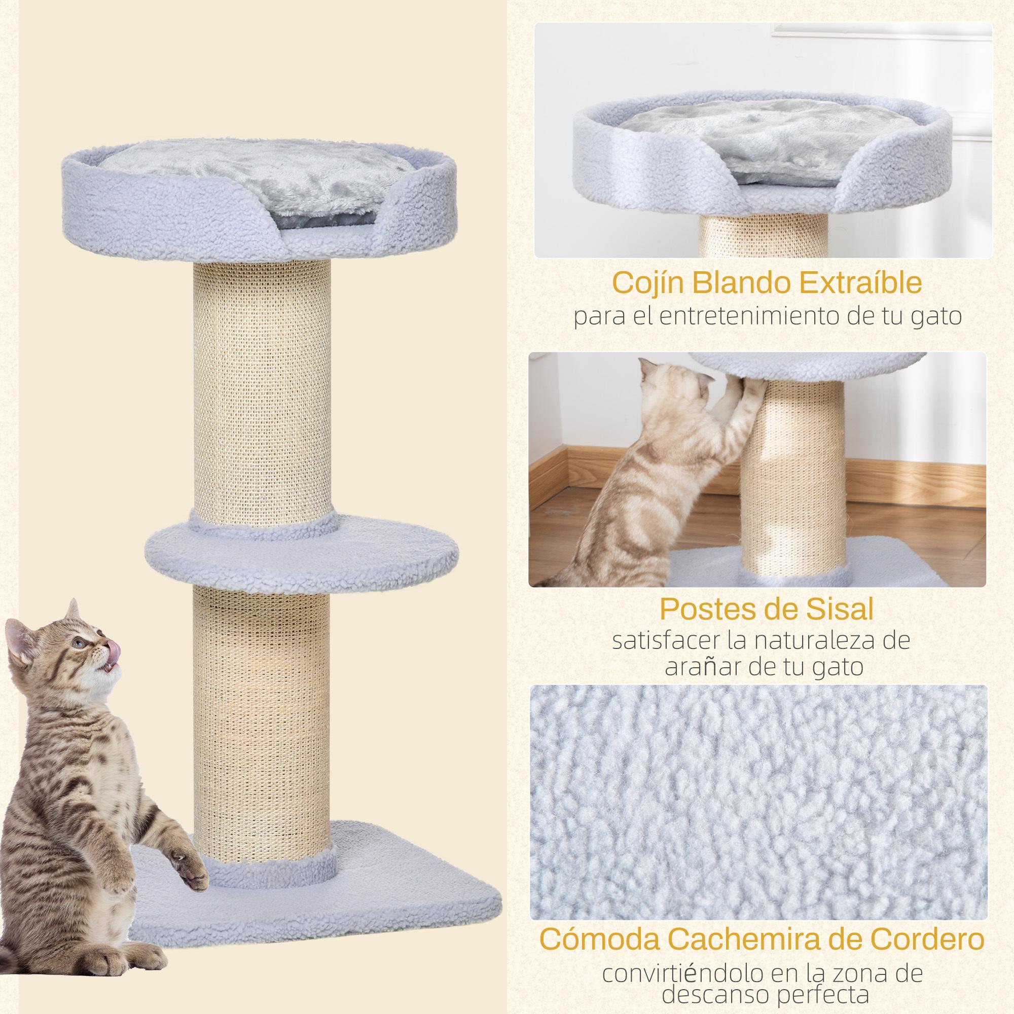 Árbol Rascador para Gatos Altura 91 cm Árbol para Gatos Torre para Gatos de 3 Niveles con Nido Plataforma y Poste de Sisal 45x45x91 cm Azul Claro