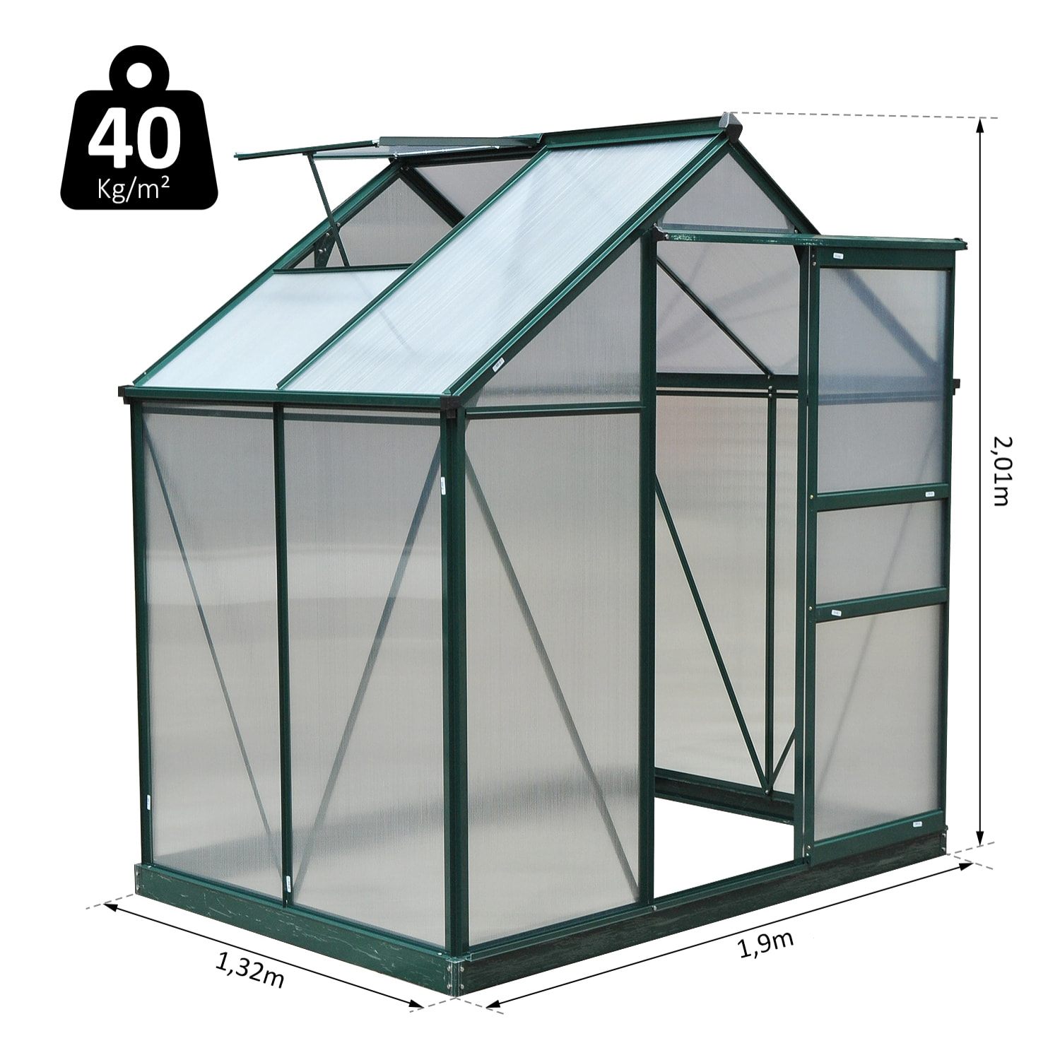 Serre de jardin polycarbonate alu. vert