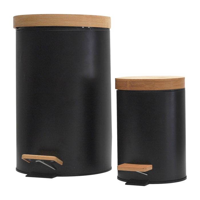 Poubelle A Pedale Metal Et Bambou Noir X2