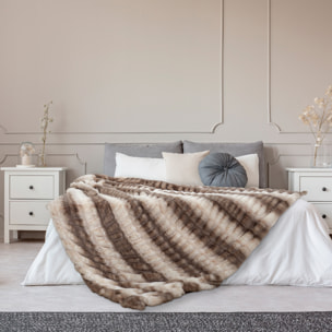 Plaid - HOME DECO FACTORY - Luxury - Imitation Fourrure - Bicolore - Blanc et Marron