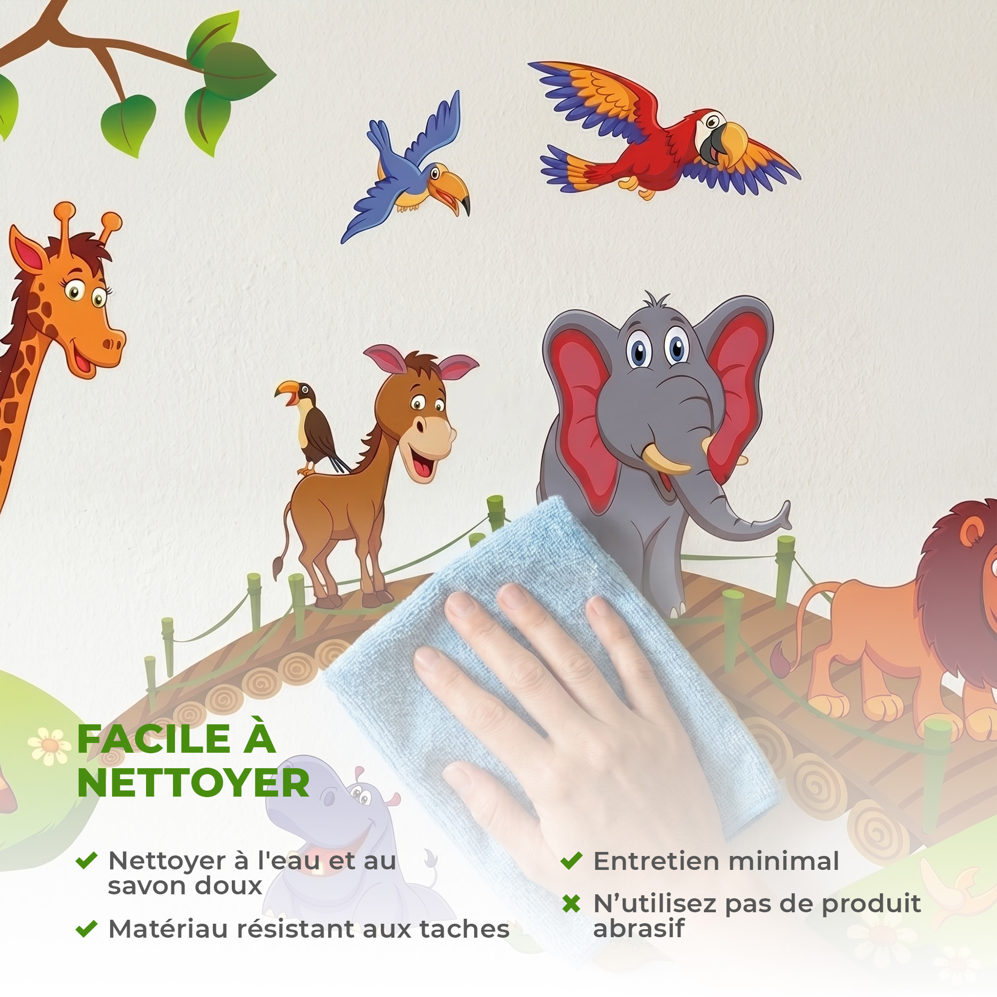 Stickers Muraux décoration adhésifs animaux rigolos sur un pont de bois