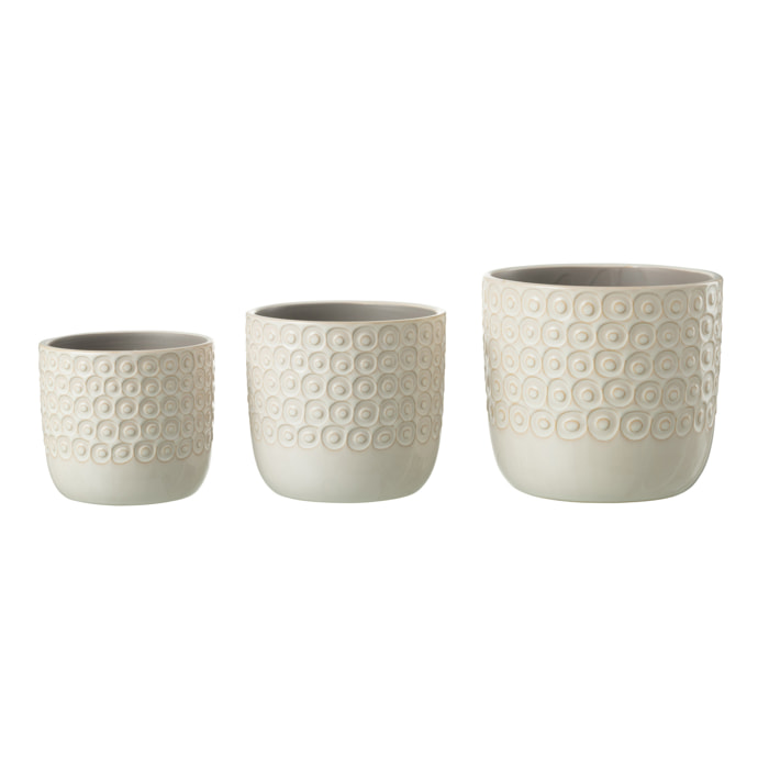 J-Line cache-pot Boule - céramique - blanc - large - 2 pièces - Ø 12 cm