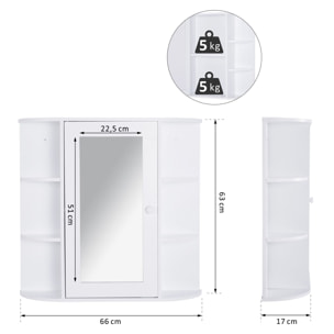 Armoire murale salle de bain armoire à glace placard de rangement toilettes 1 porte + étagères latérales MDF blanc