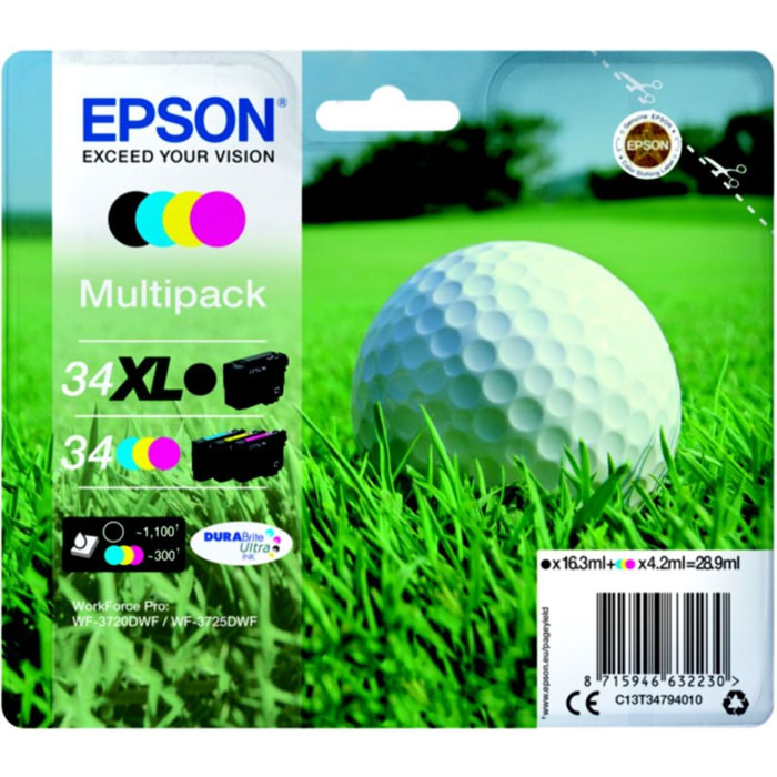 Cartouche d'encre EPSON T3479 Noir XL+C/M/J Série Balle de golf