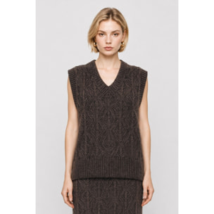 Kocca - Gilet da donna in maglia a trecce con scollo a V Donna