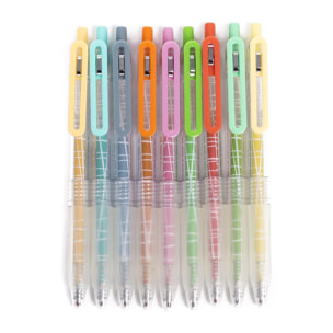 Set di 9 penne gel in vari colori.