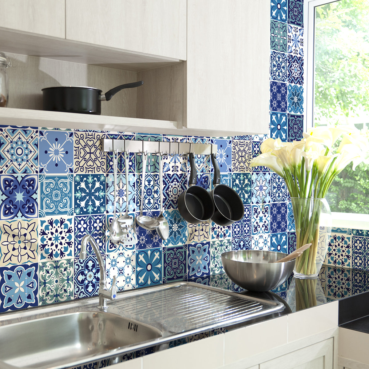 Stickers muraux - Sticker Mural Carrelage adhésif Cuisine Salle de Bain - 24 STICKERS CARRELAGES AZULEJOS SACRANIO