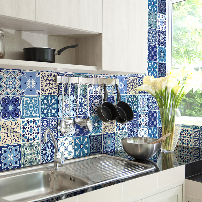 Stickers muraux - Sticker Mural Carrelage adhésif Cuisine Salle de Bain - 24 STICKERS CARRELAGES AZULEJOS SACRANIO