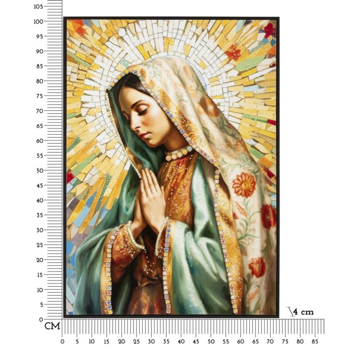 DIPINTO SU TELA LACCATO MADONNA -A- C/CORNICE CM 72X4X102