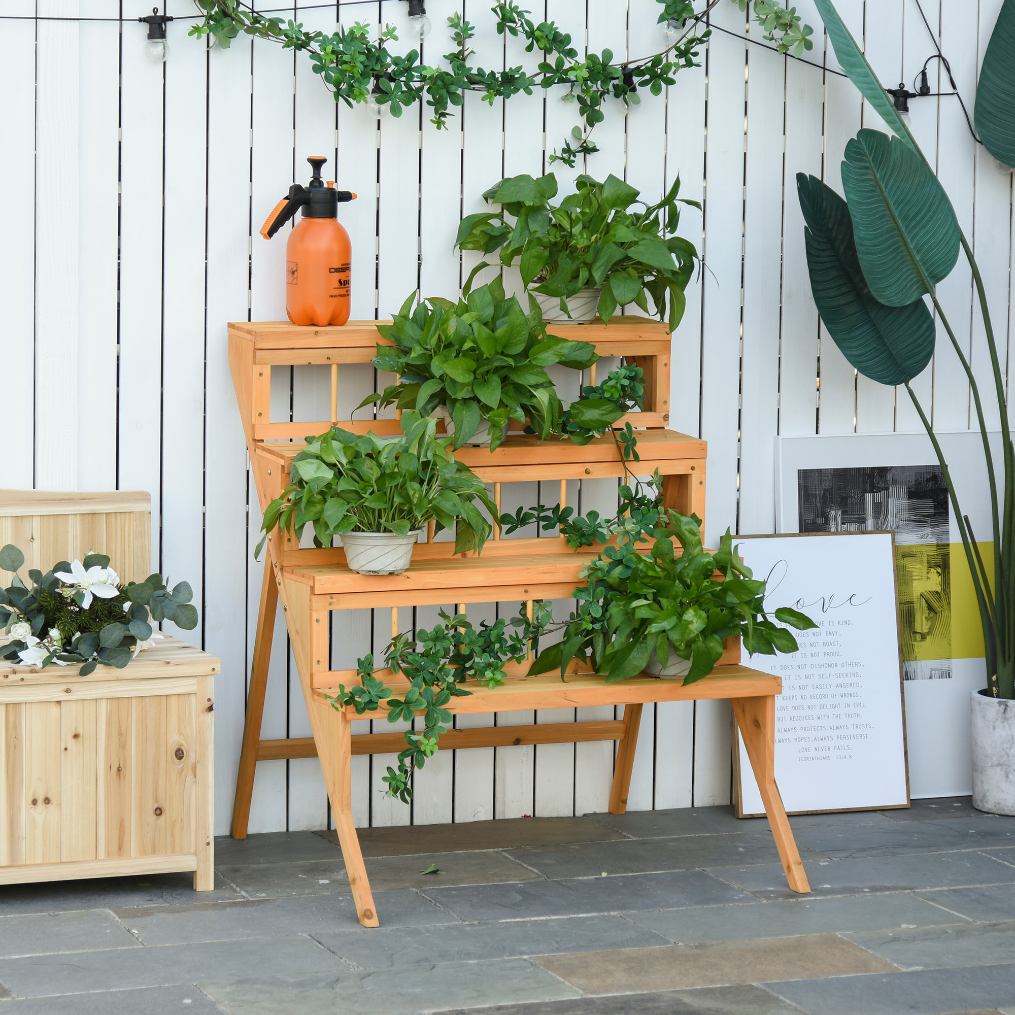 Étagère échelle à fleurs en bois - porte plante bois 4 étagères - bois sapin pré-huilé