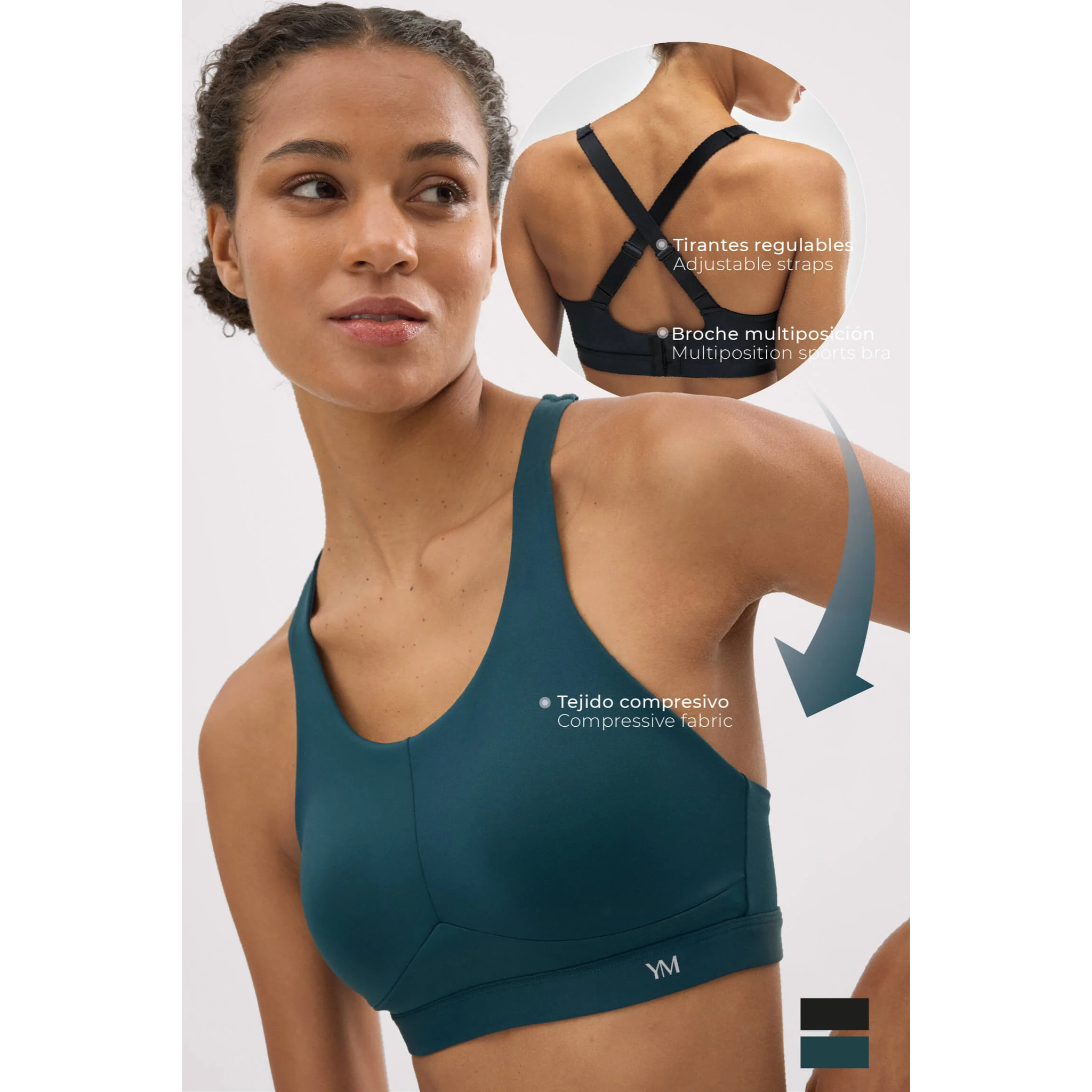 Reggiseno sportivo ad alto sostegno con spalline regolabili in nero