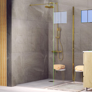 Mampara de Ducha | Panel Fijo | 100 X 195 cm | Perfil Dorado | Cristal Templado con Espesor de 8mm| Tratamiento Antical | Alday