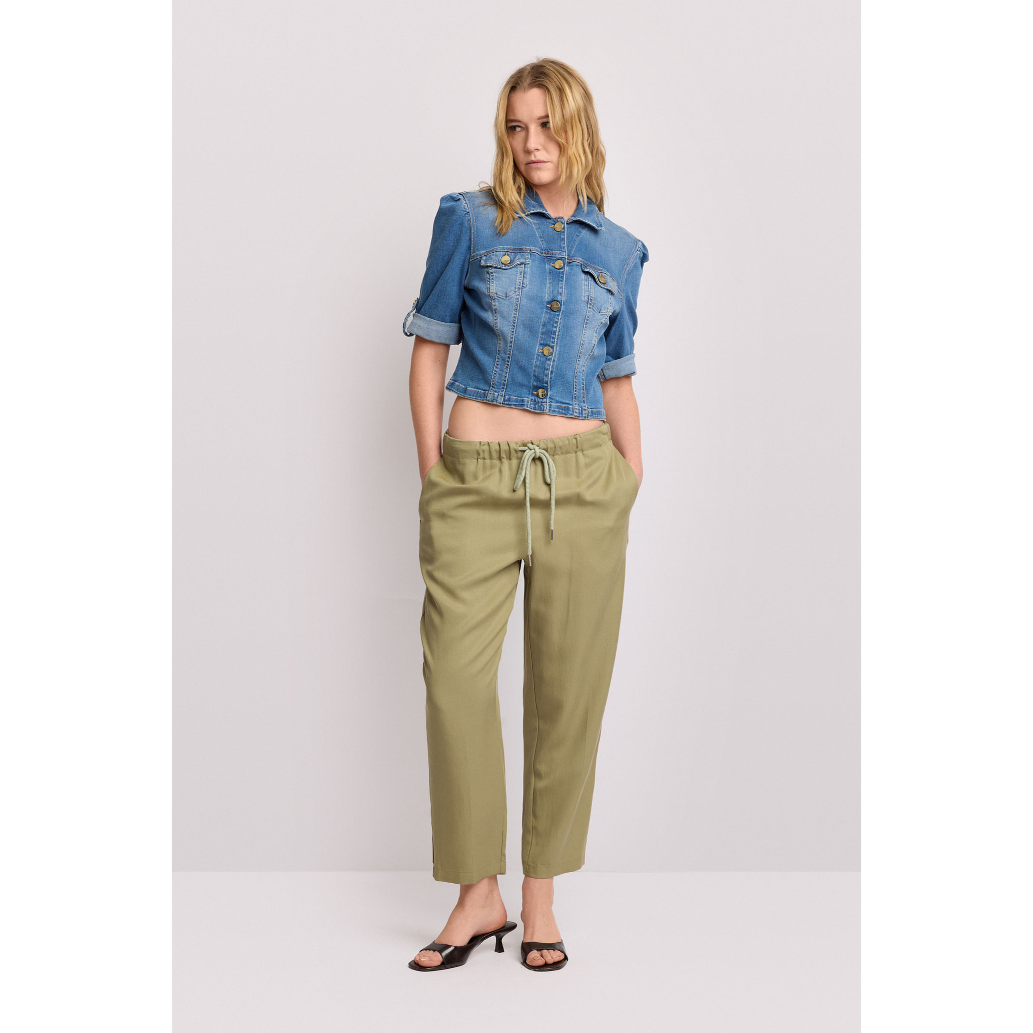 Kocca - Giubbino in denim taglio cropped Donna, Denim, Colletto di camicia