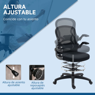 Silla de Dibujo Giratoria Silla de Escritorio Alta con Respaldo Medio Soporte Lumbar Reposabrazos Abatibles Altura Ajustable Carga 120 kg 59x65x110-130 cm Negro