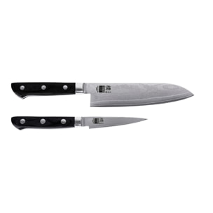 Coltello spelucchino e Santoku "Hashi Damas" - acciaio damasco giapponese